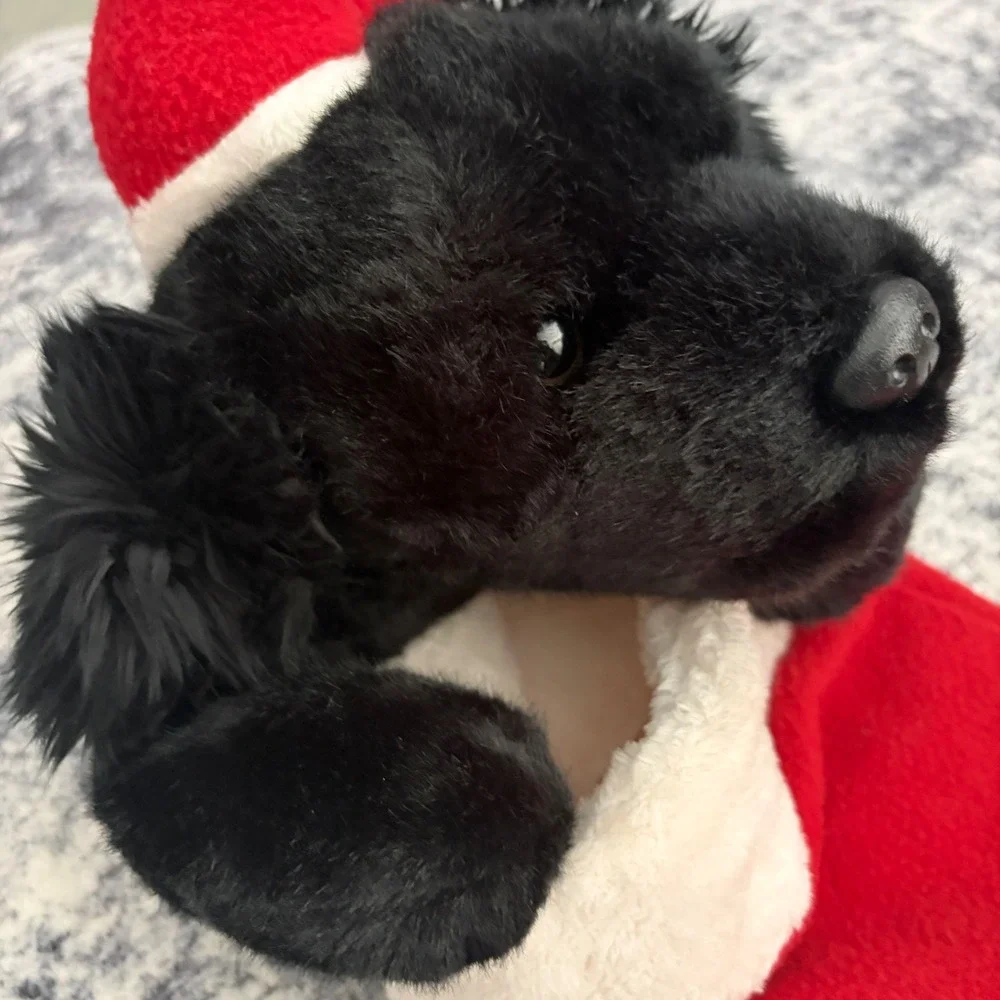 Russ Black Lab Puppy Dog 3D Plush Christmas Stocking Leopard Print Holiday Decor